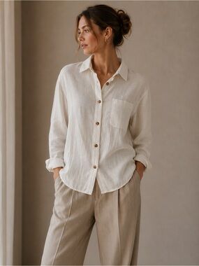 HOTOUCH Classic White 100% Cotton Button Down Shirt Size Small NWT
